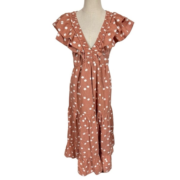 Roller Rabbit Polka Dot Ondine Tiered Ruffle Dress in Clay Color - Picture 6 of 16